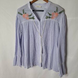 C'isa Guazy Floral Embroidered Peasant Top Womens size‎ L